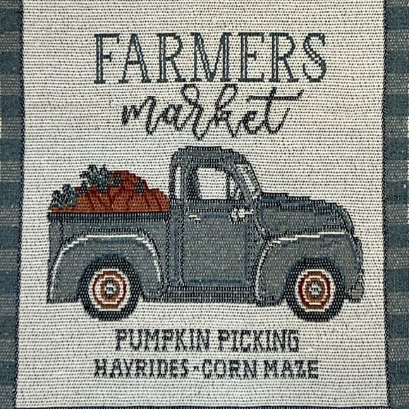 Farmers Market Table Runner Fall Autumn 12"x 68" Truck Checked Border Country - Picture 4 of 6